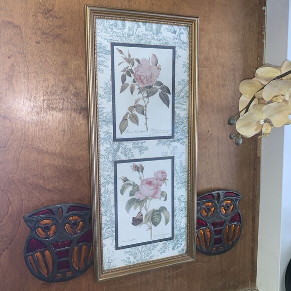 Framed Redouté Dual Still Watercolor Rose Artwork Print - Width 9” x Height 21” - Picture 6 of 6